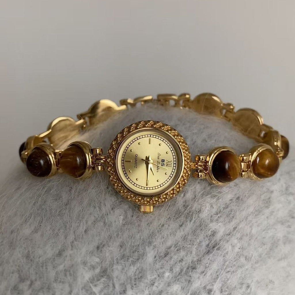 Vintage-inspired, niche, high-end, and subtly luxurious tiger's eye bracelet watch - new design