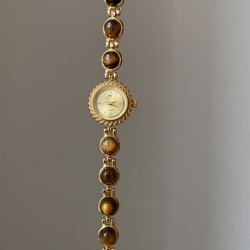 Vintage-inspired, niche, high-end, and subtly luxurious tiger's eye bracelet watch - new design