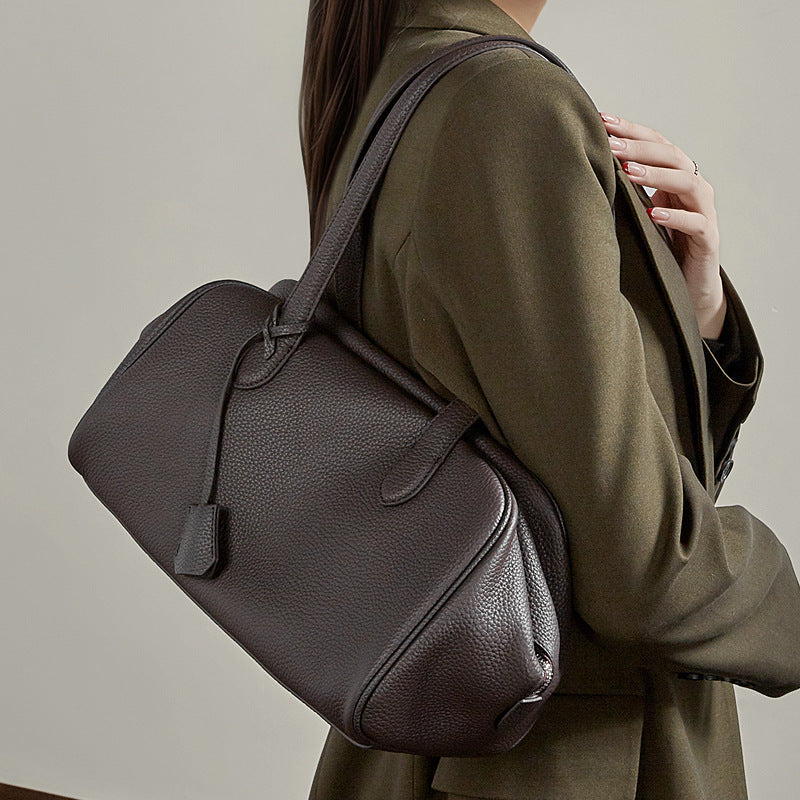 First layer cowhide tote bag hobo armpit bag casualfashion bucket bag shoulder crossbody bag for women