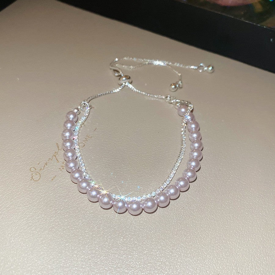 French retro zircon starburst pearl bracelet - exquisite, elegant, versatile, and luxurious for women