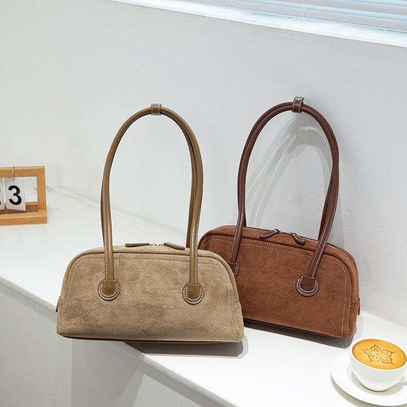 Autum suede baguette bag casual bowling underarm bag women's fashioneasiest for match shoulder bag boston satchel bag