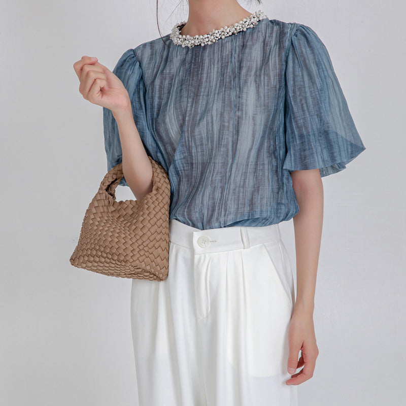 Handmade woven cabbage basket, neoprene mini bucket bag, single shoulder crossbody bag, exquisite and cute handbag