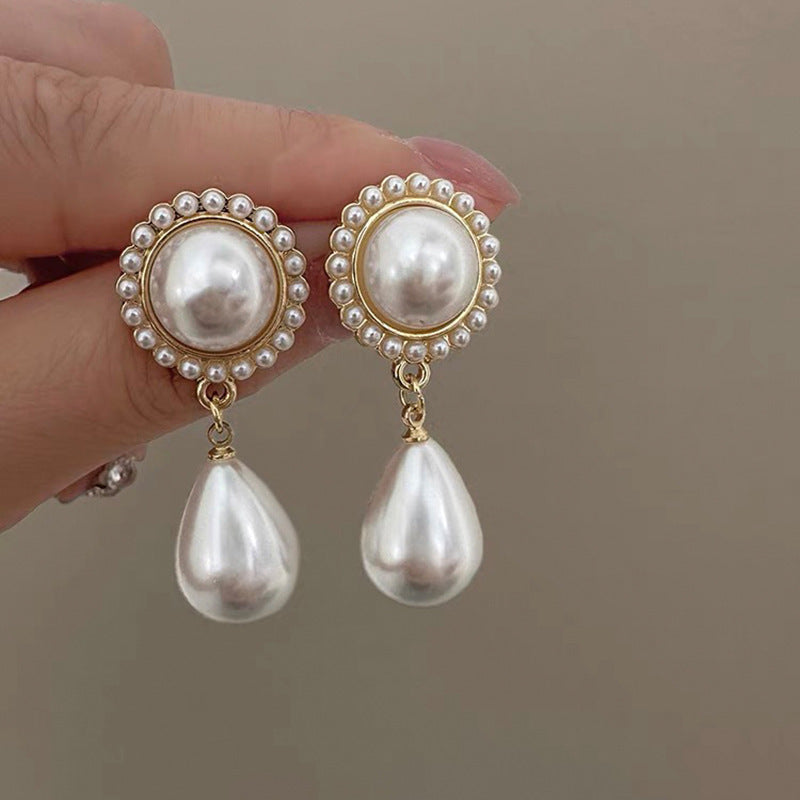 Real gold electroplated silver needle pearl flower earrings fashionelegant earrings accessible luxuryclassy earrings