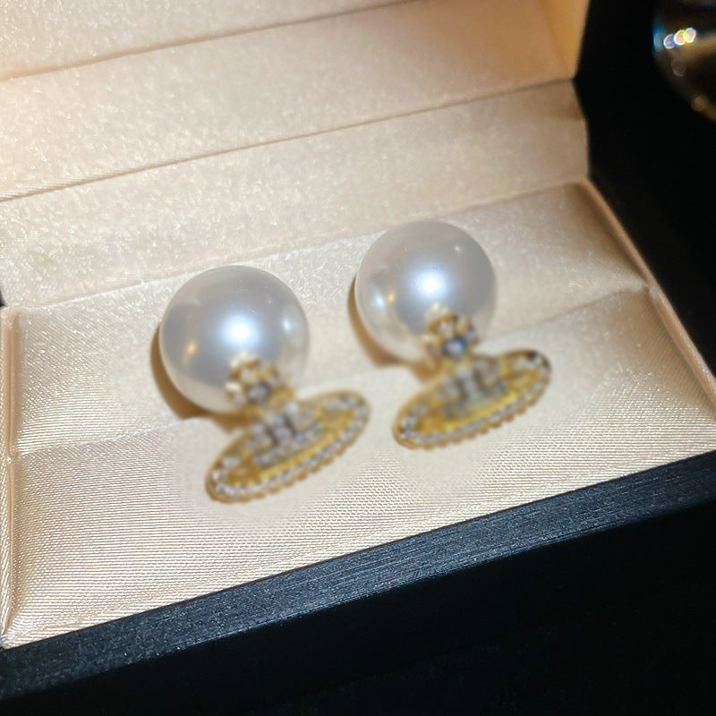Real gold electroplated silver needle pearl flower earrings fashionelegant earrings accessible luxuryclassy earrings
