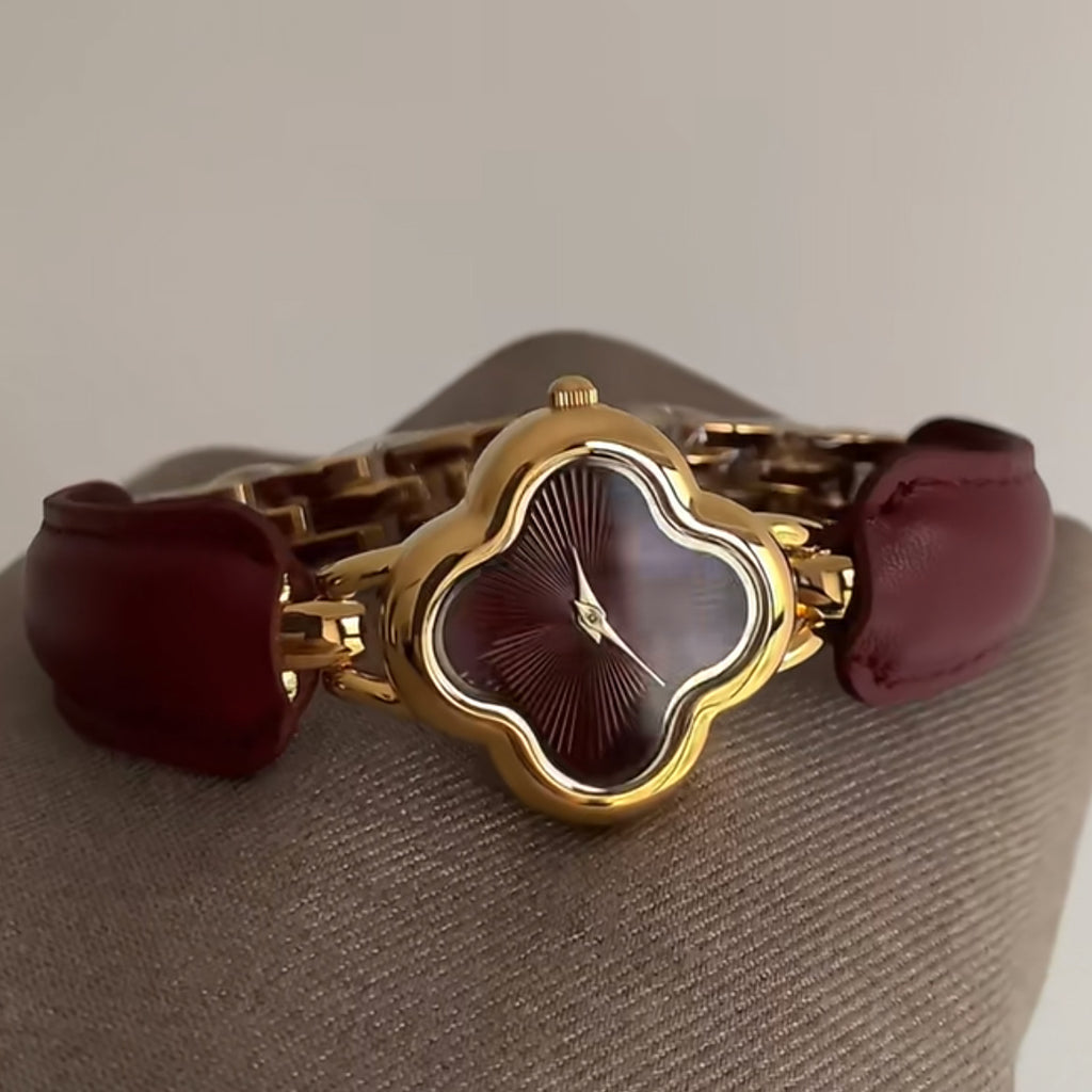 Anchor red clover leather strap bracelet watch - luxury, high-end, vintage quartz wristwatch