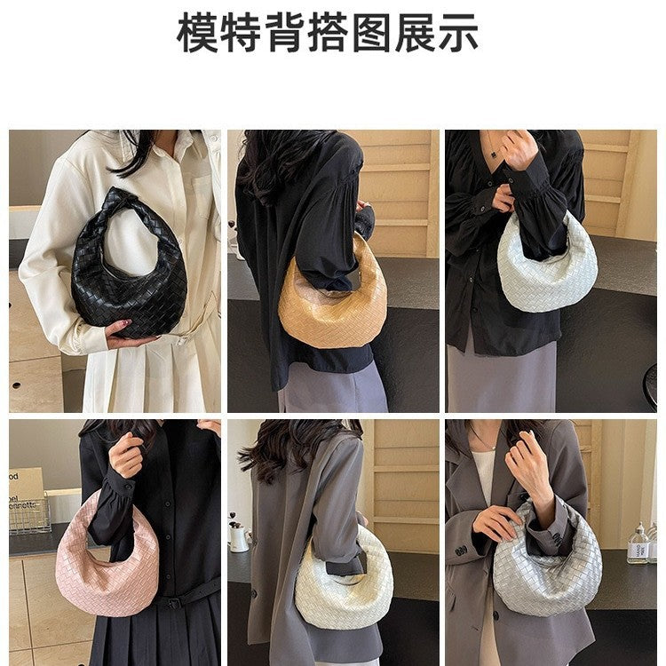 Woven knotted croissant bag 2026 new premium underarm bag soft leather commuter tote for women