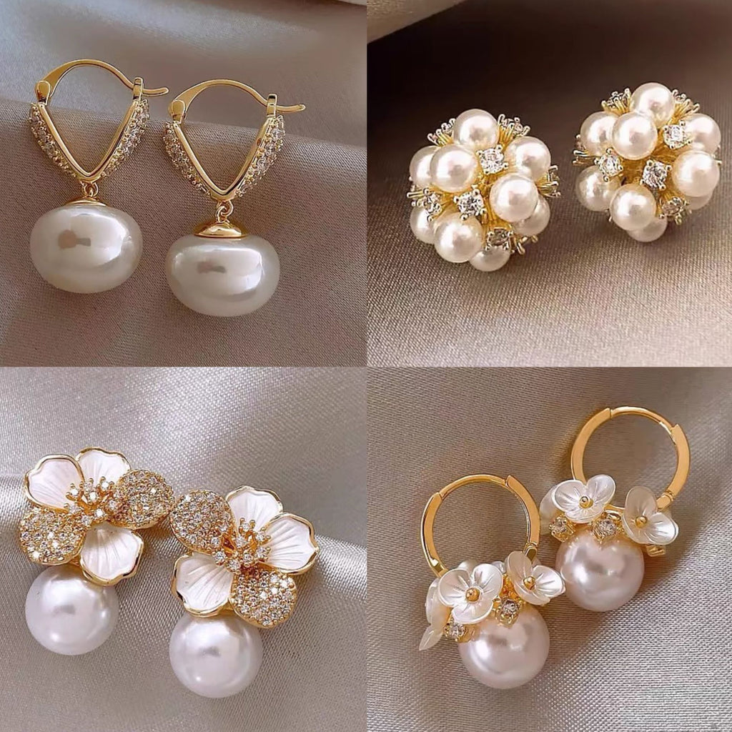Real gold electroplated silver needle pearl flower earrings fashionelegant earrings accessible luxuryclassy earrings