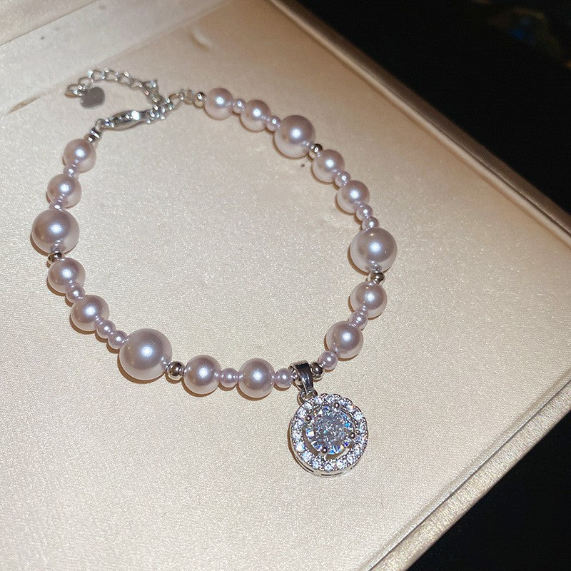 French retro zircon starburst pearl bracelet - exquisite, elegant, versatile, and luxurious for women