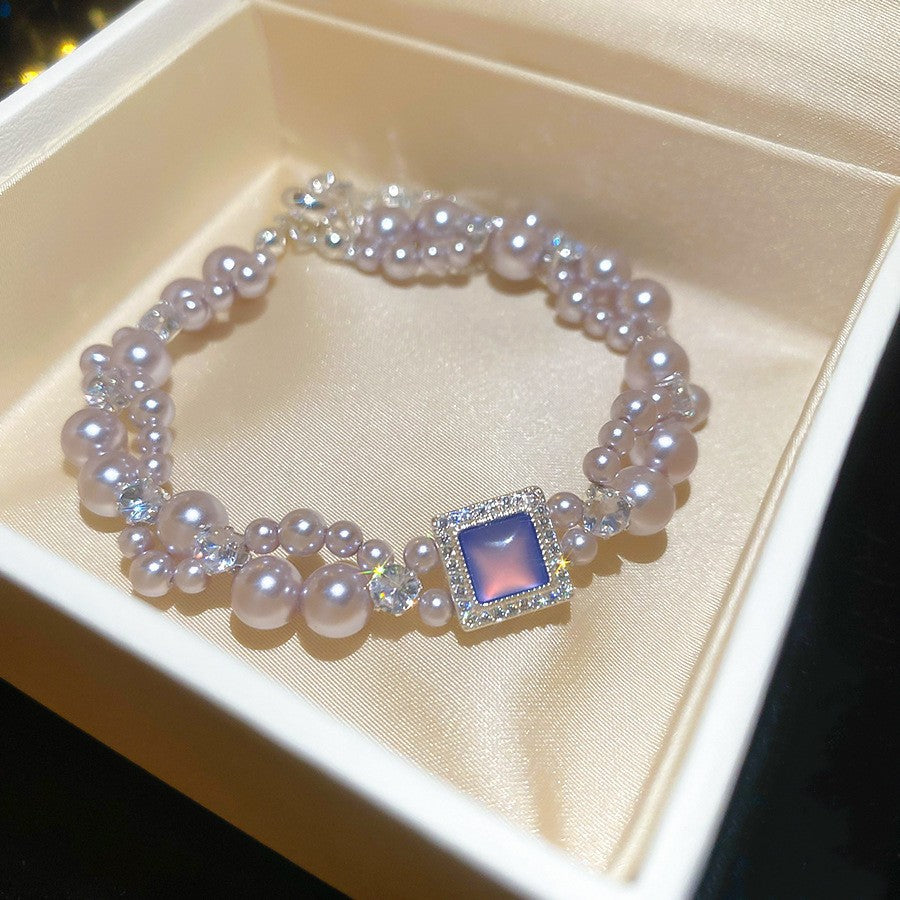 French retro zircon starburst pearl bracelet - exquisite, elegant, versatile, and luxurious for women