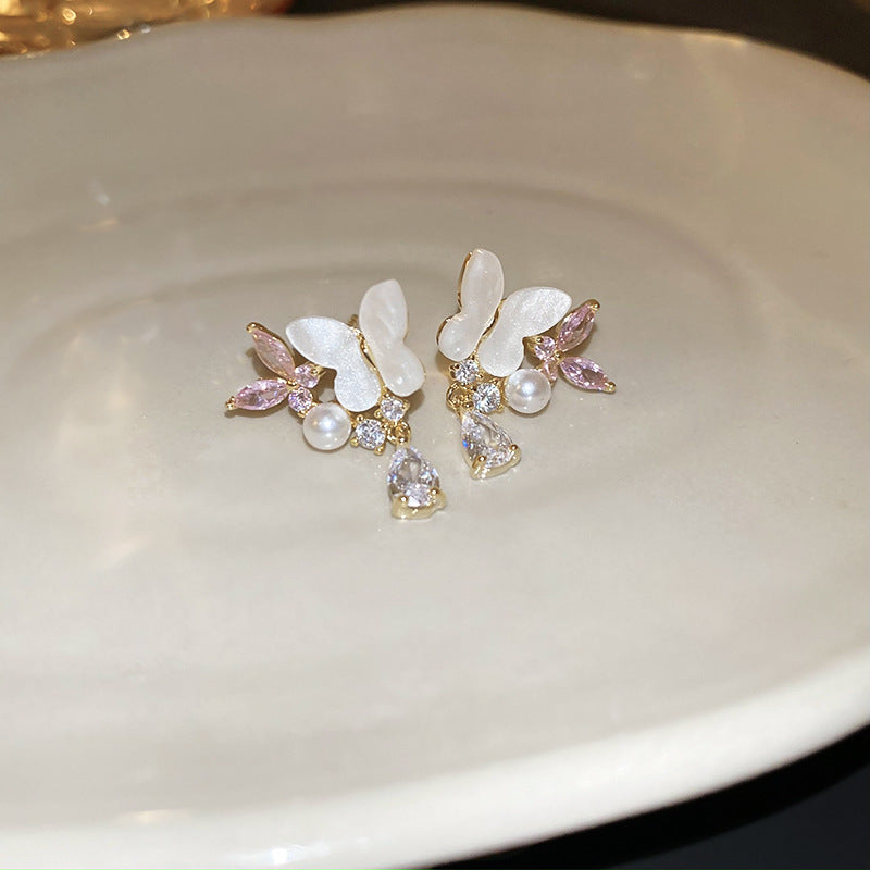 Real gold electroplated silver needle pearl flower earrings fashionelegant earrings accessible luxuryclassy earrings