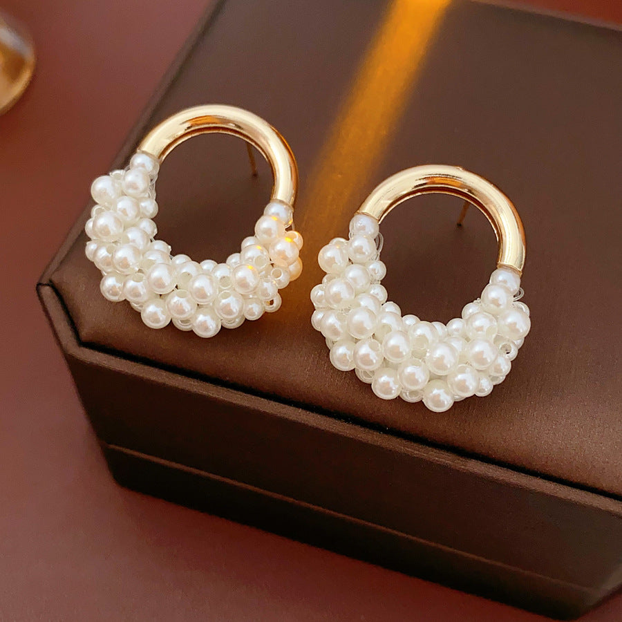 Real gold electroplated silver needle pearl flower earrings fashionelegant earrings accessible luxuryclassy earrings