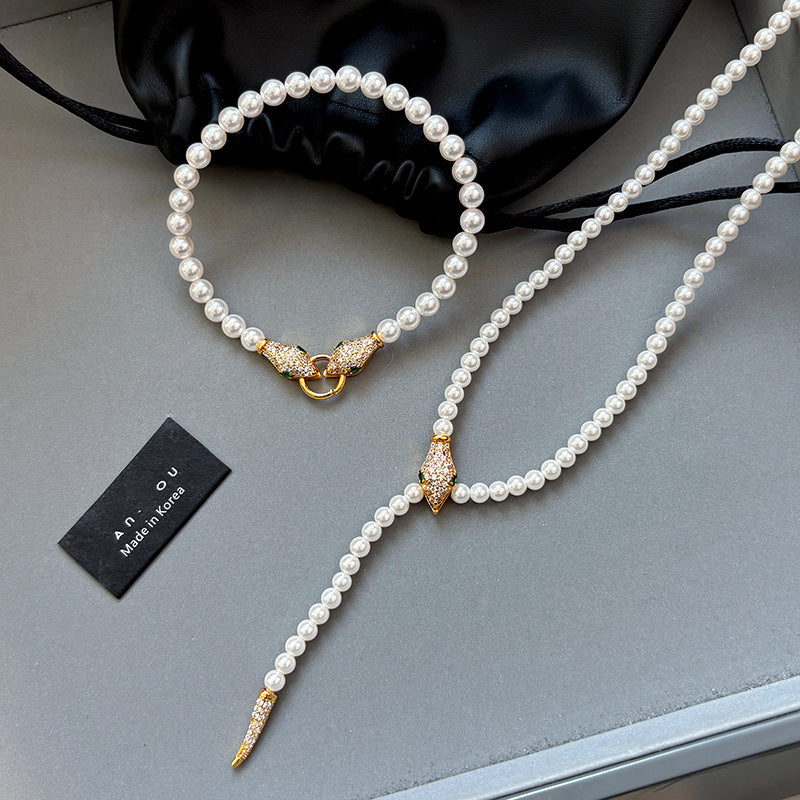 Adjustable snake pearl choker necklace - women's autumn/winter luxury accessory - unique & high-end jewelry