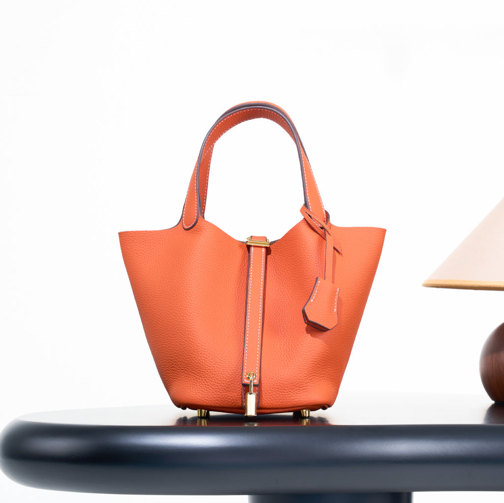 Classic top grain leather basket bag - luxurious, high-end genuine leather bucket bag - cross-border fashion versatile tote bag