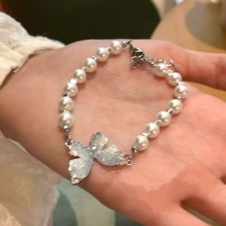 French retro zircon starburst pearl bracelet - exquisite, elegant, versatile, and luxurious for women