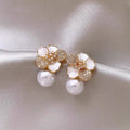 Real gold electroplated silver needle pearl flower earrings fashionelegant earrings accessible luxuryclassy earrings