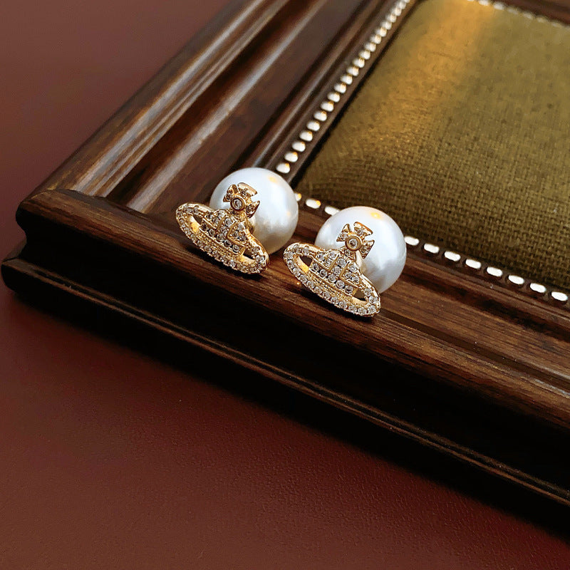 Real gold electroplated silver needle pearl flower earrings fashionelegant earrings accessible luxuryclassy earrings