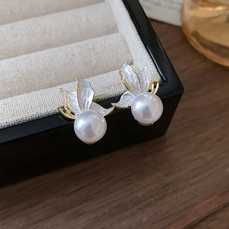 Real gold electroplated silver needle pearl flower earrings fashionelegant earrings accessible luxuryclassy earrings