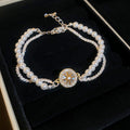 French retro zircon starburst pearl bracelet - exquisite, elegant, versatile, and luxurious for women