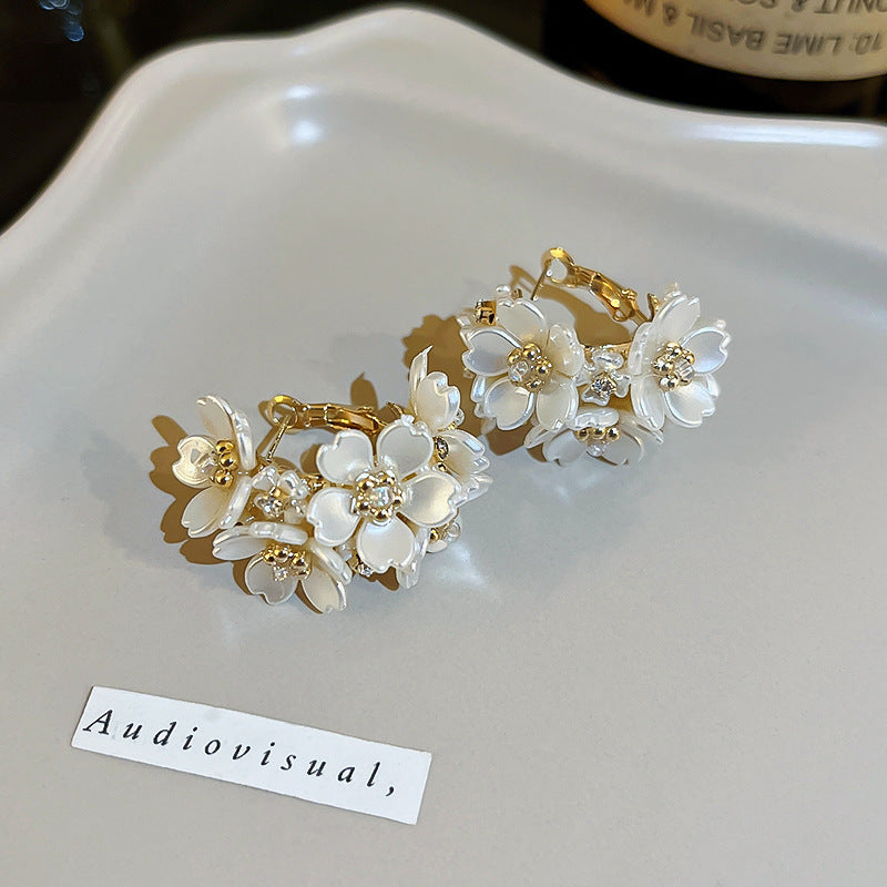 Real gold electroplated silver needle pearl flower earrings fashionelegant earrings accessible luxuryclassy earrings