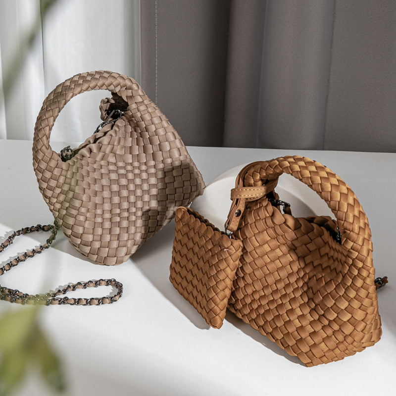 Handmade woven cabbage basket, neoprene mini bucket bag, single shoulder crossbody bag, exquisite and cute handbag