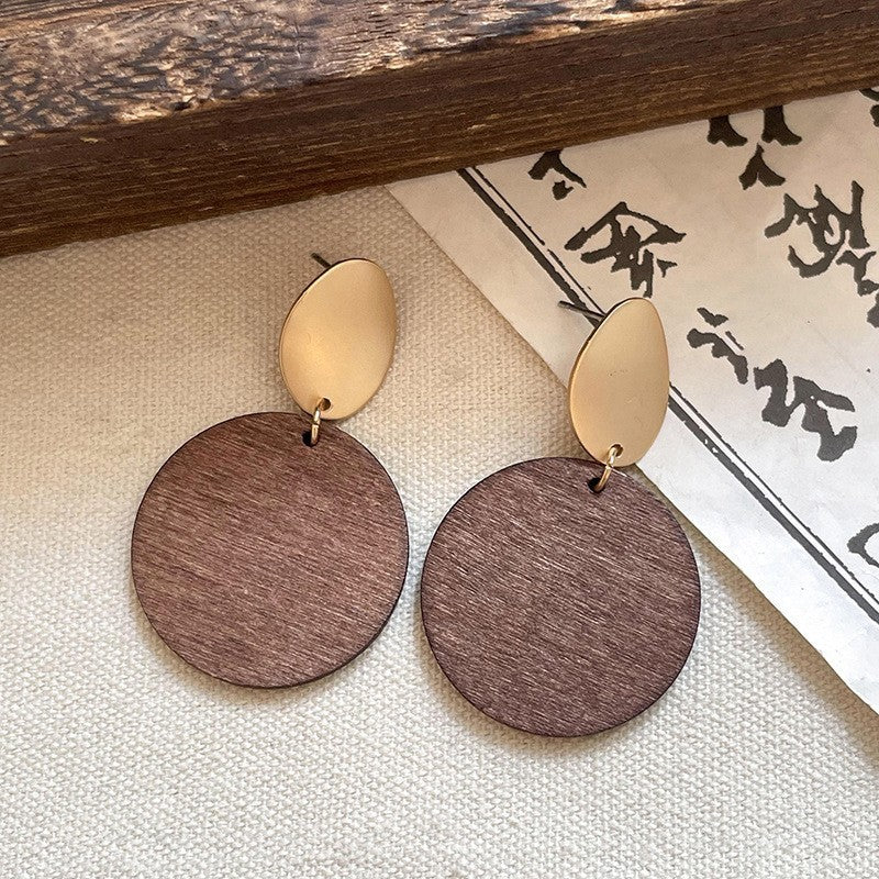 Retro ethnic style silver needle resin rattan beads round pendant earrings fashioneasiest for match earrings sense of design earrings