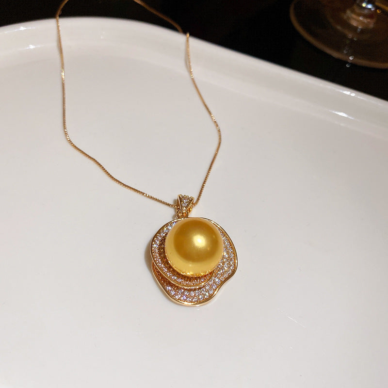 Used zircon flower pearl necklace, earrings, and ring set - fashionable, versatile, choker necklace, light luxury, high-end jewelry