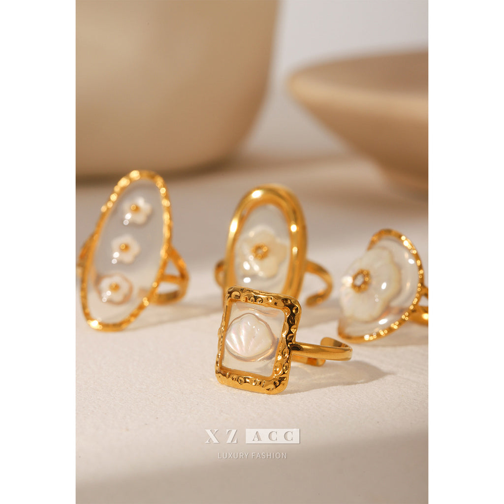 Preserved flower stainless steel ring - luxurious, high-end, fade-resistant, fashionable, and versatile women's ring