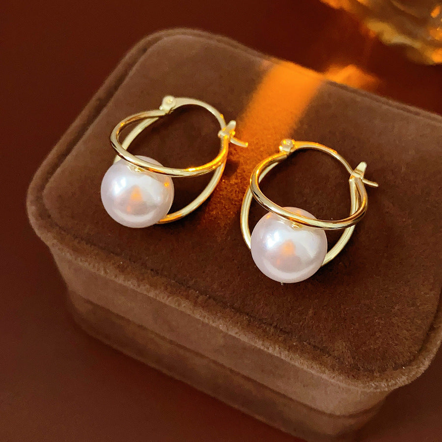Real gold electroplated silver needle pearl flower earrings fashionelegant earrings accessible luxuryclassy earrings