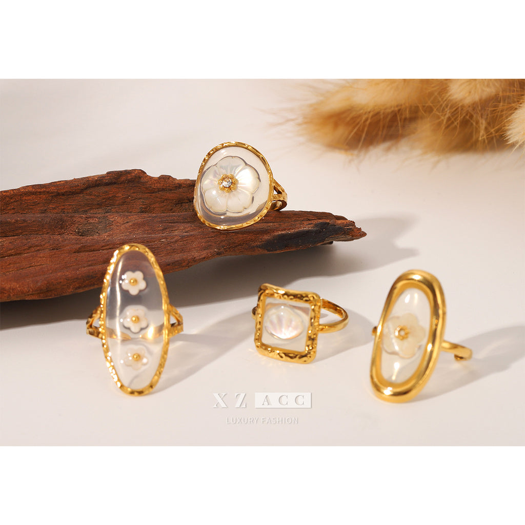 Preserved flower stainless steel ring - luxurious, high-end, fade-resistant, fashionable, and versatile women's ring