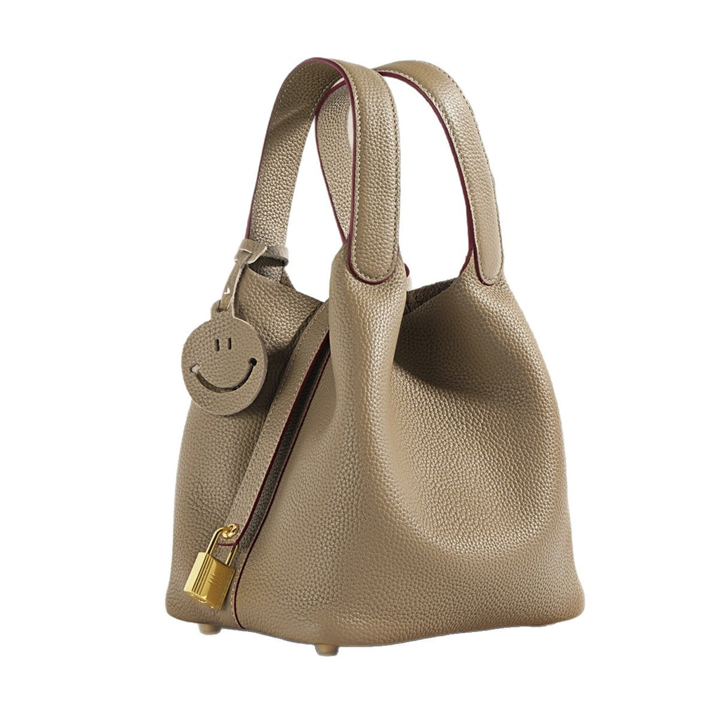 Classic top grain leather basket bag - luxurious, high-end genuine leather bucket bag - cross-border fashion versatile tote bag