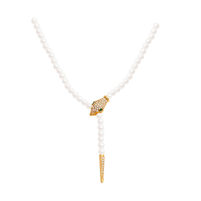 Adjustable snake pearl choker necklace - women's autumn/winter luxury accessory - unique & high-end jewelry