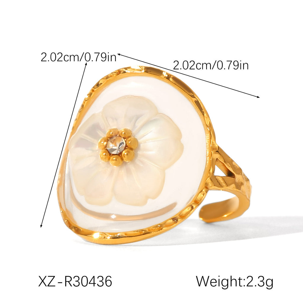 Preserved flower stainless steel ring - luxurious, high-end, fade-resistant, fashionable, and versatile women's ring