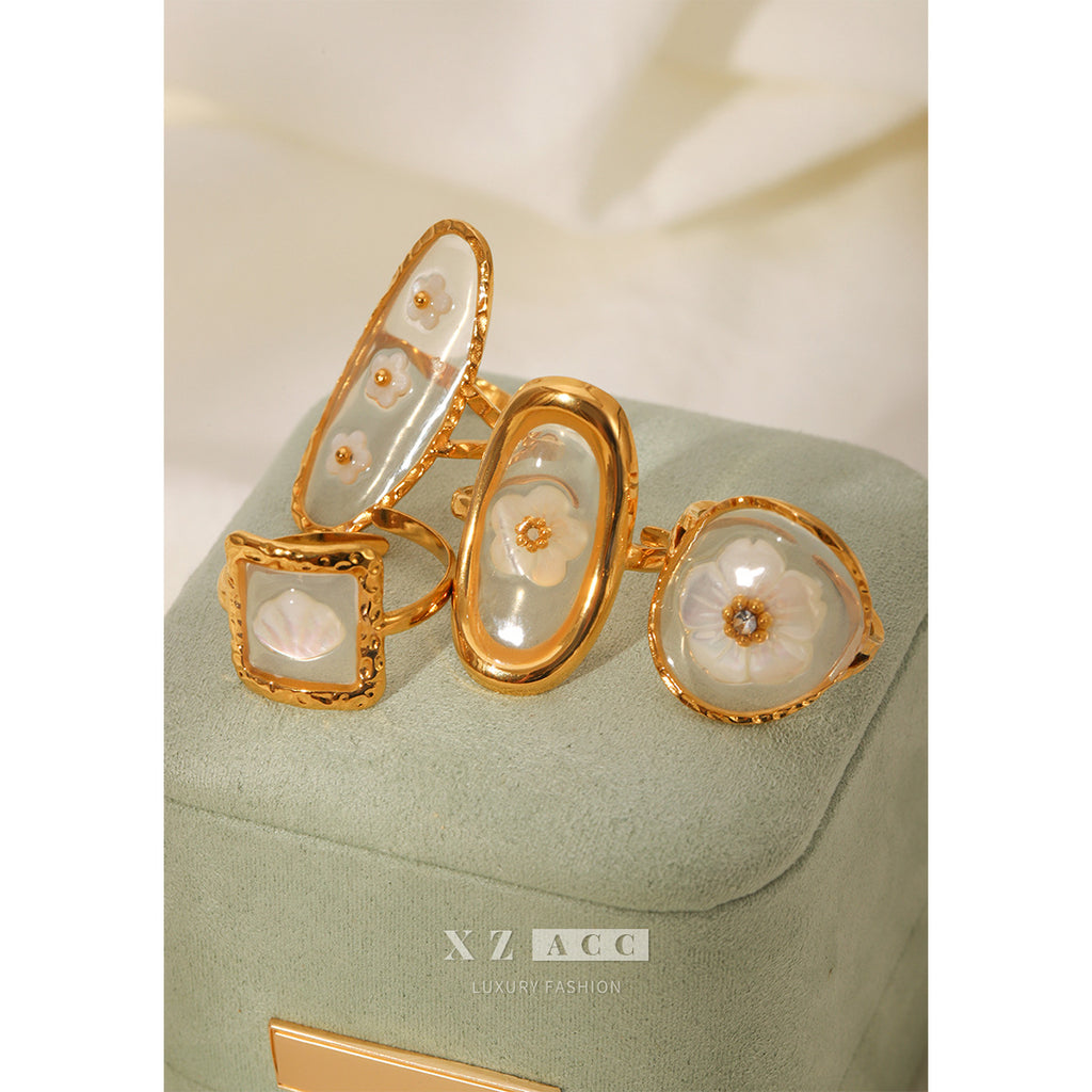 Preserved flower stainless steel ring - luxurious, high-end, fade-resistant, fashionable, and versatile women's ring