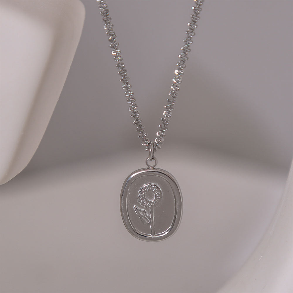 Titanium steel color-preserving small mirror necklace for women retrofrench embossed magic mirror rose square brand