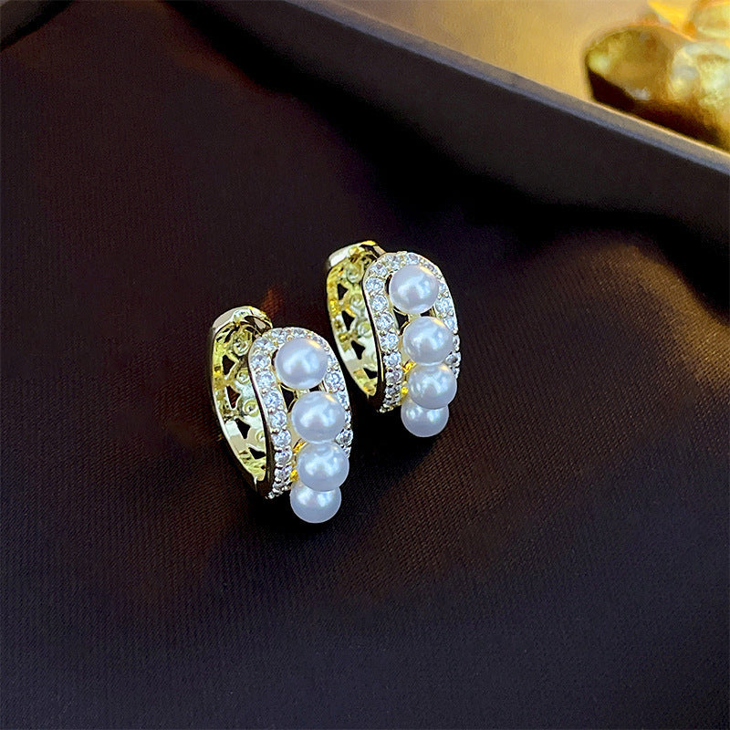 Real gold electroplated silver needle pearl flower earrings fashionelegant earrings accessible luxuryclassy earrings