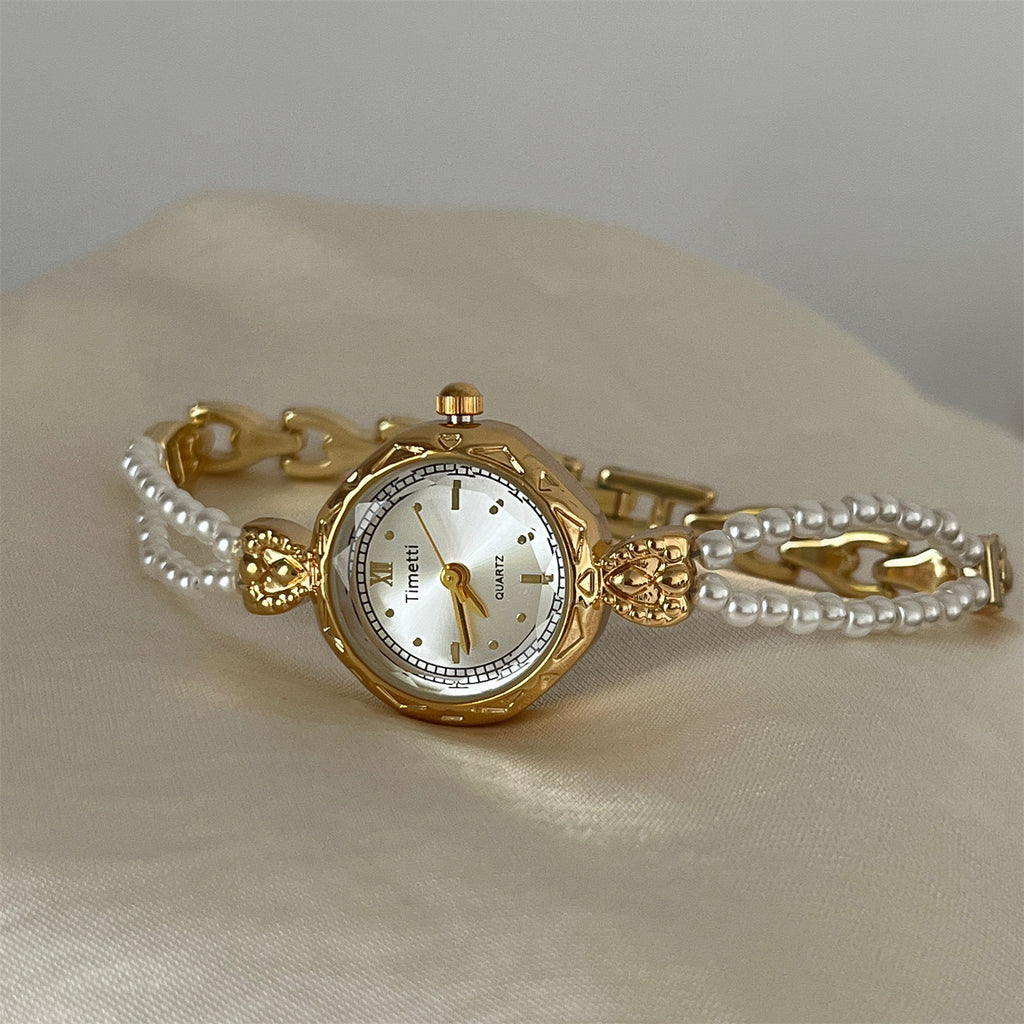 Timetty new small pearl round bracelet watch for women - high-end design, elegant, minimalist, and stylish ladies' watch