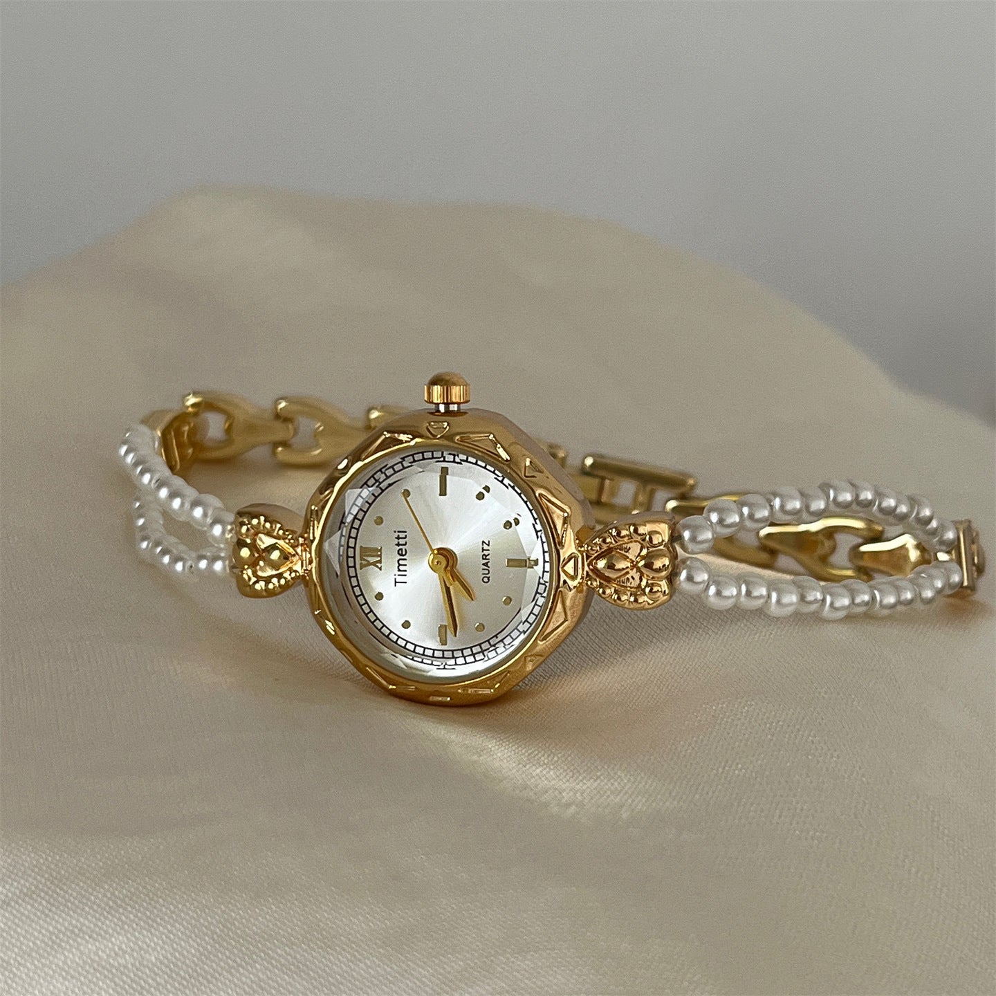 Timetty new small pearl round bracelet watch for women - high-end design, elegant, minimalist, and stylish ladies' watch