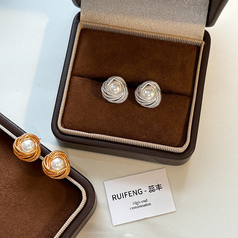 S925 sterling silver exquisite silver lace pearl stud earrings - unique & chic earrings for women
