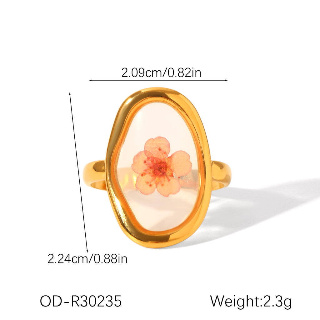Preserved flower ring: luxurious, high-end, dopamine-filled, fashionable, versatile, open adjustable ring