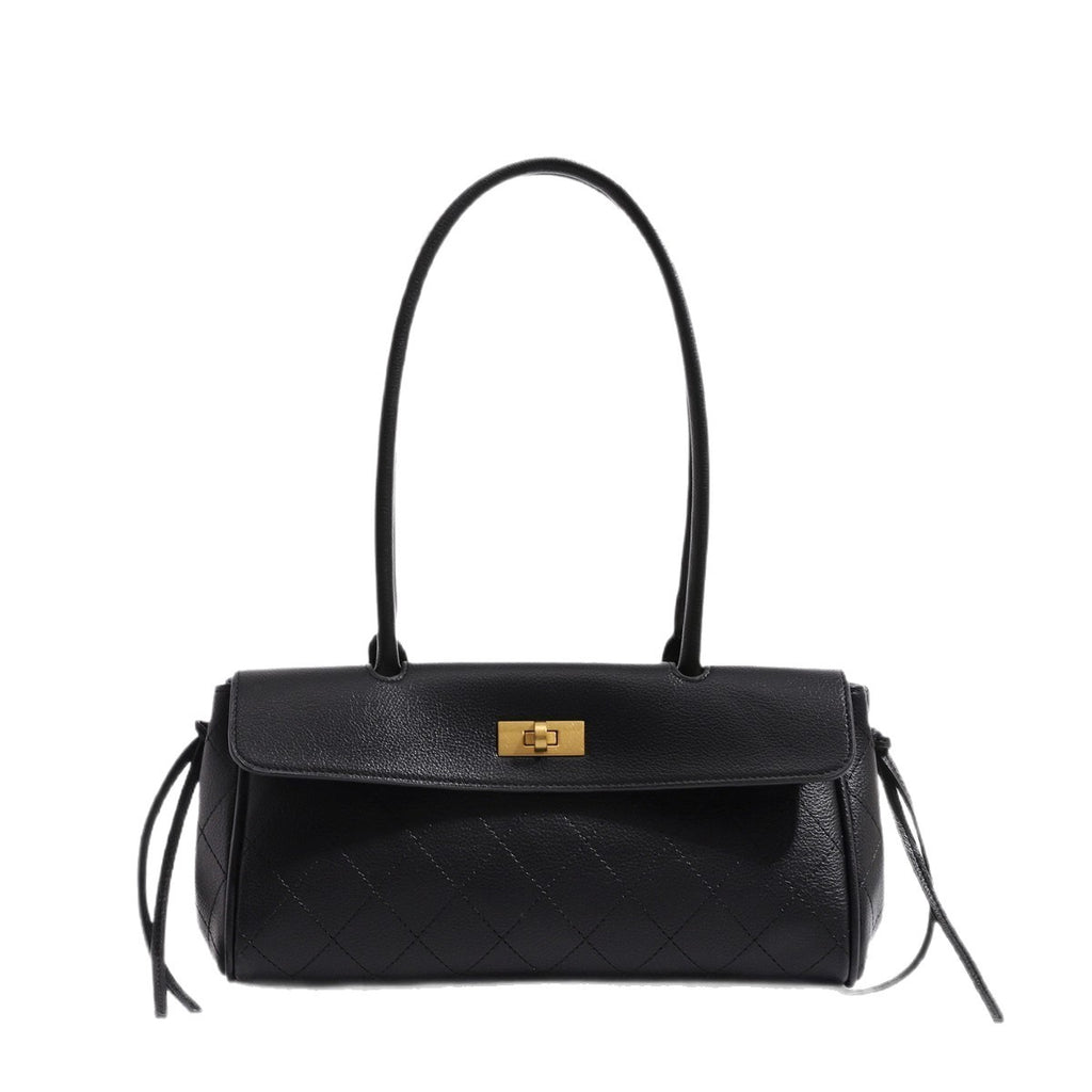 Genuine leather fashion baguette bag for women, 2026 new large capacity shoulder bag, underarm bag, high-end tote bag