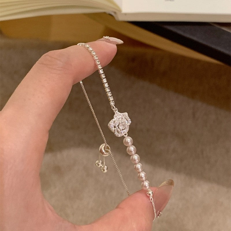 French retro zircon starburst pearl bracelet - exquisite, elegant, versatile, and luxurious for women