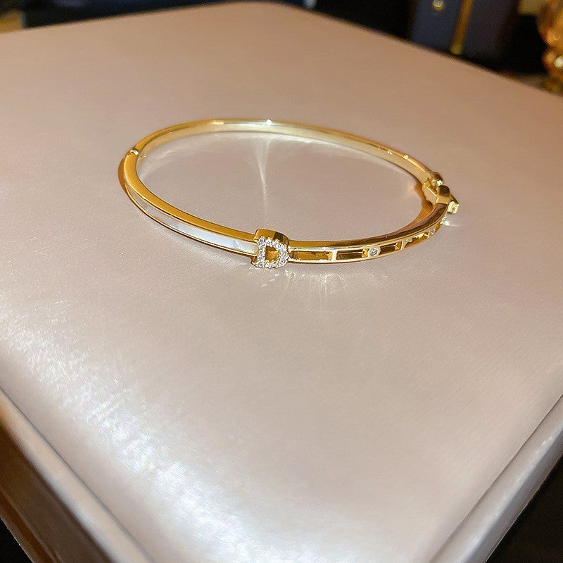 Real gold electroplated diamond letter open bracelet new arrivalaccessible luxuryclassy sense of hand jewelry for women