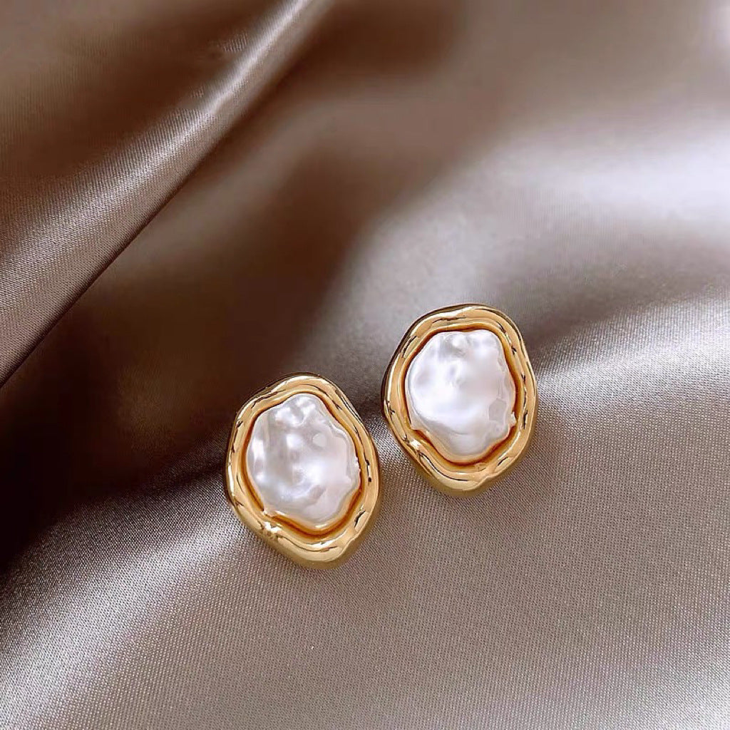 Real gold electroplated silver needle pearl flower earrings fashionelegant earrings accessible luxuryclassy earrings