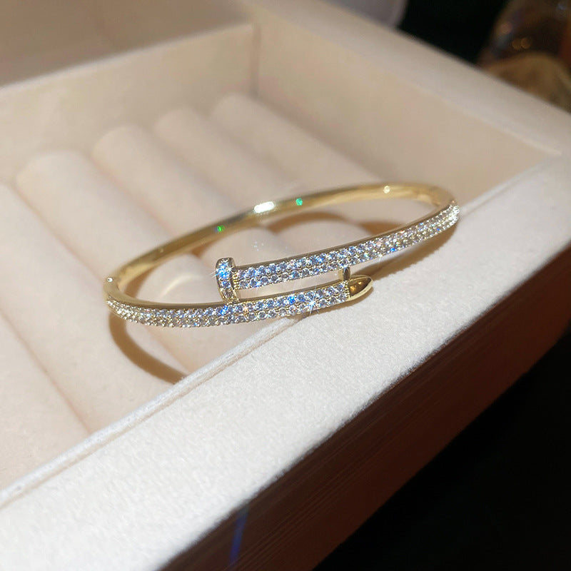 Real gold electroplated diamond letter open bracelet new arrivalaccessible luxuryclassy sense of hand jewelry for women