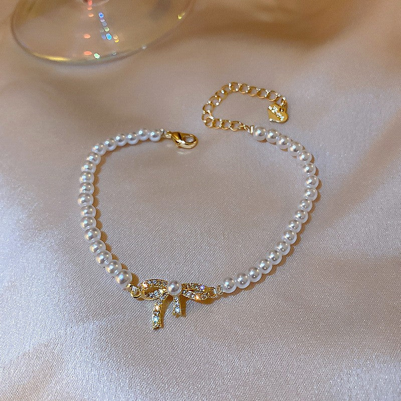 French retro zircon starburst pearl bracelet - exquisite, elegant, versatile, and luxurious for women