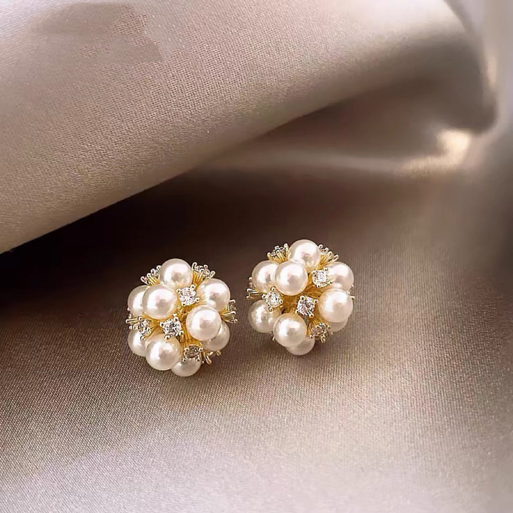 Real gold electroplated silver needle pearl flower earrings fashionelegant earrings accessible luxuryclassy earrings