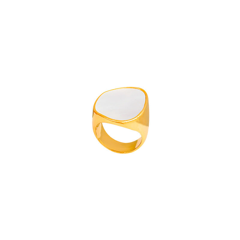 Vintage gold-plated white mother-of-pearl ring - unique, minimalist design for women's index finger