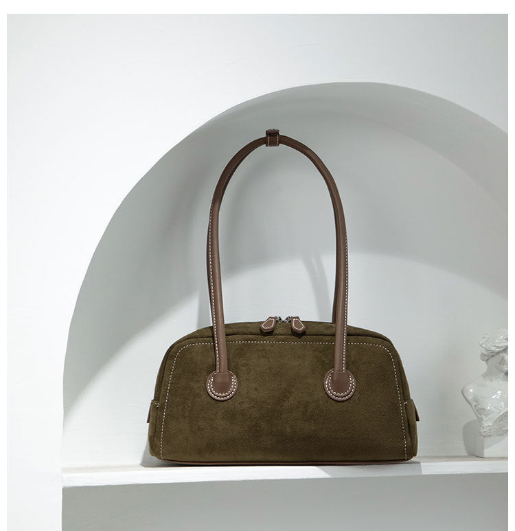 Autum suede baguette bag casual bowling underarm bag women's fashioneasiest for match shoulder bag boston satchel bag