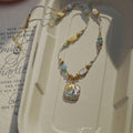 Iridescent jelly bean frenchretro heavy oil painting necklace asymmetrical beaded pendant chain niche style niche clavicle
