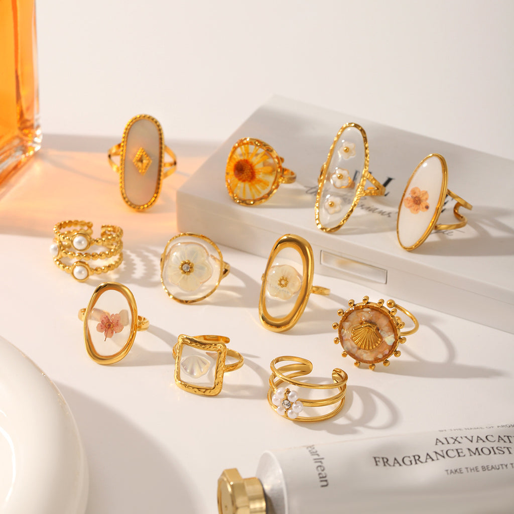 Preserved flower ring: luxurious, high-end, dopamine-filled, fashionable, versatile, open adjustable ring